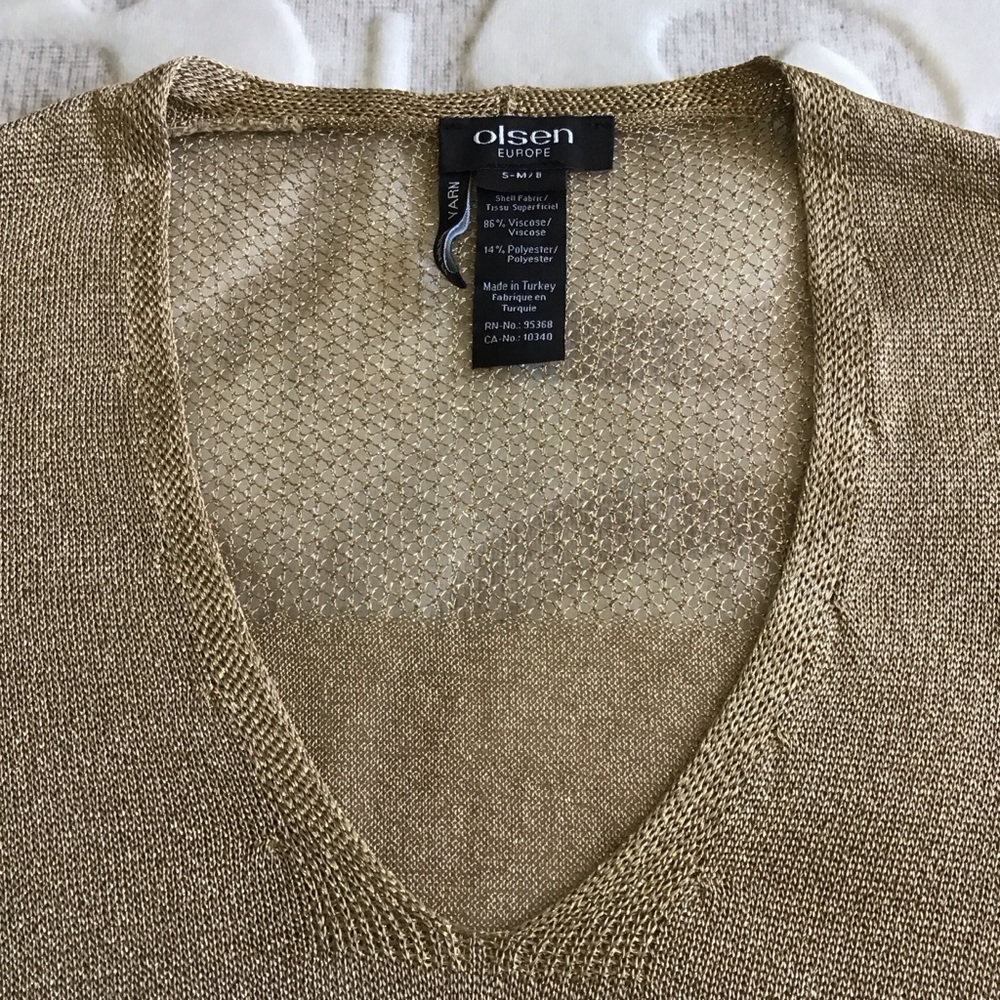 Olsen Europe Gold Metallic V-Neck Women's Sweater Size S-M / 8 - Picture 4 of 10